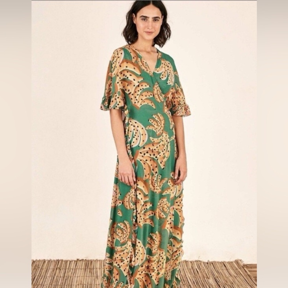 FARM RIO Raining Bananas Maxi Wrap Dress - XS